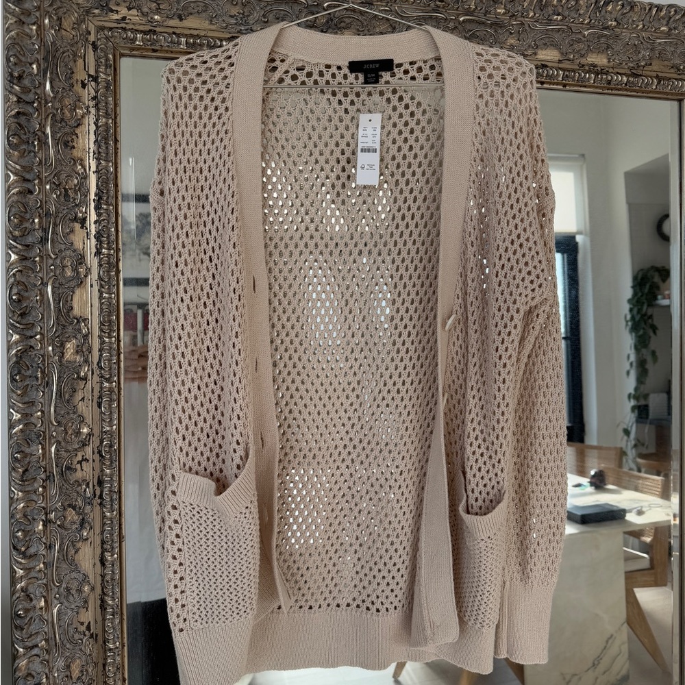 J. Crew Cream Open-Weave Button Cardigan - Picture 2 of 4